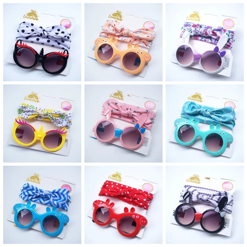 

2 шт./лот детская одежда для маленьких девочек; Футболки с рисунком солнечных очков; Повязка на голову, Комплект Анти-УФ и принтом в виде очко...