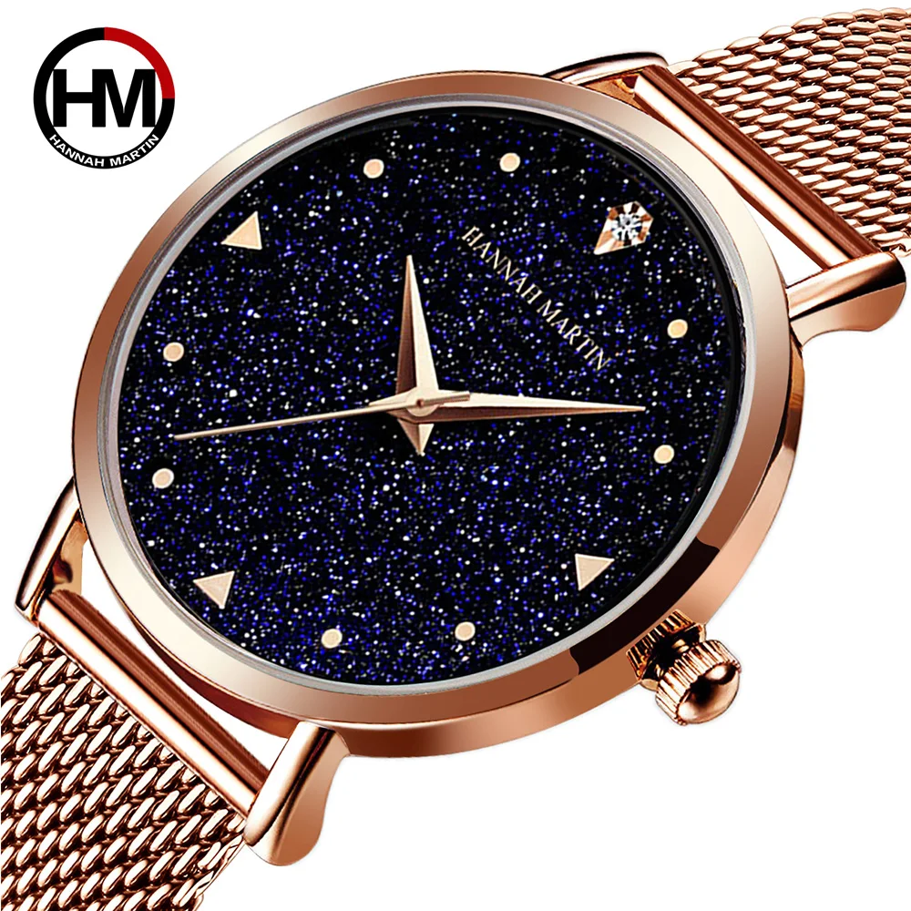 

Hannah Martin New Rose Gold Women Watch Casual Quartz Watches Ladies Top Brand Female Wrist Watch Girl Starry Sky Dial Clock