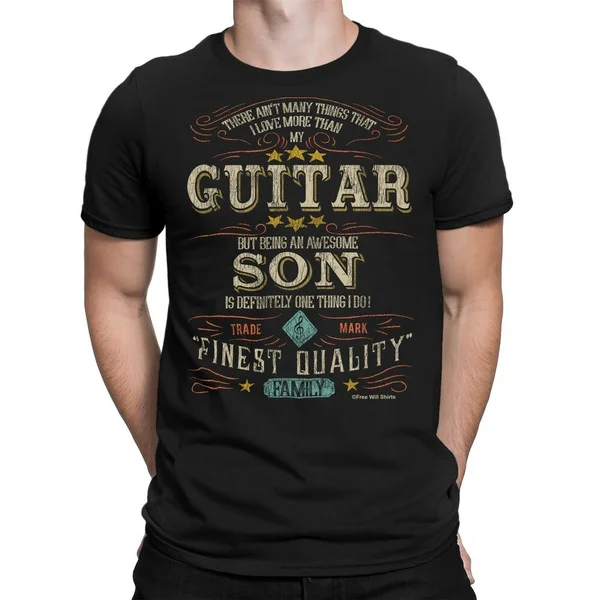

Guitar SON Mens T-Shirt FAMILY Relations Gift Music Guitarist Rock Punk Metal