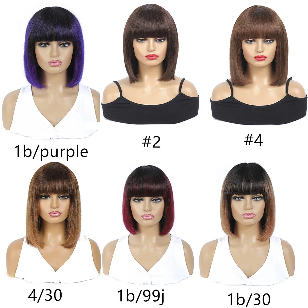 

Straight Bob Human Hair Wigs With Bangs Colored Brazilian Remy Human Hair Bob Wig With Bang Human Wigs Human Hair Wig 180%