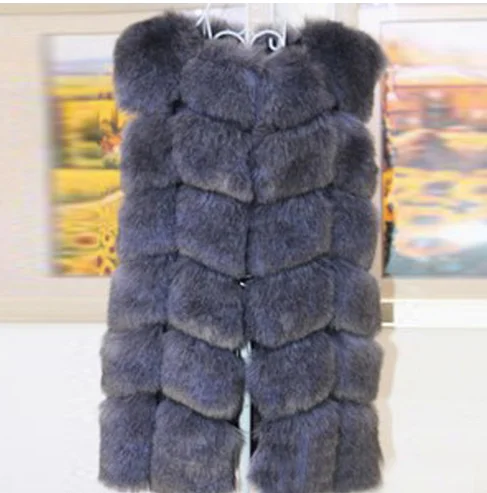 Blue gray S-4XL Женщина Меховой Жилет Зима Теплая Искусственного Лиса меховой Жилет Женщины Высокого Класса Мода О-Образным Вырезом Длинный Мех Пальто кардиган - Цвет: Blue gray