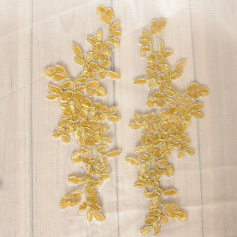 Бесплатная доставка Золотой/белый цветочный мотив Венеция Кружевная аппликация
