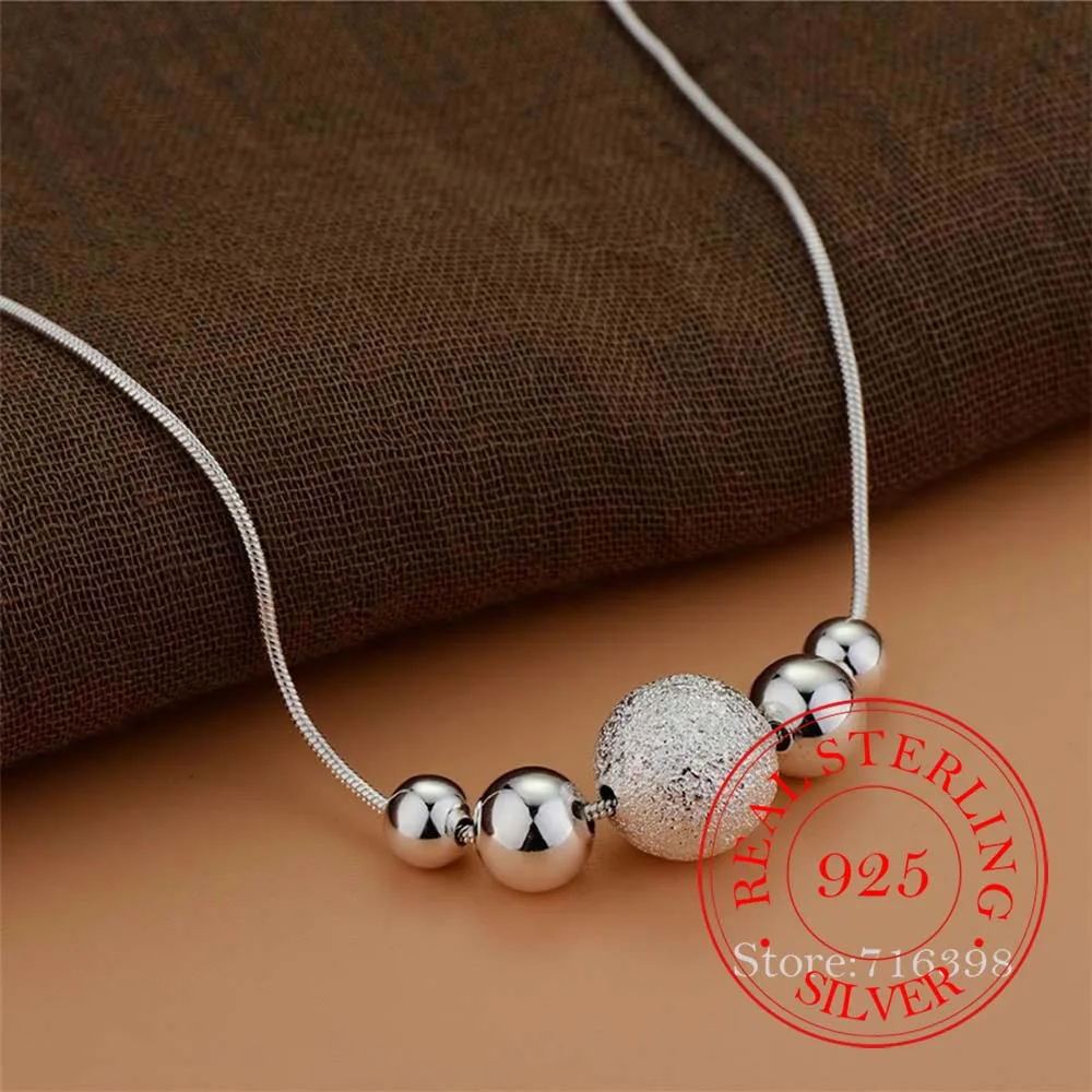 

New Charm 925 Sterling Silver Jewelry Classic High-quality Fashion Snake Chain Light Sand Beads Ball Necklace Collares for Women