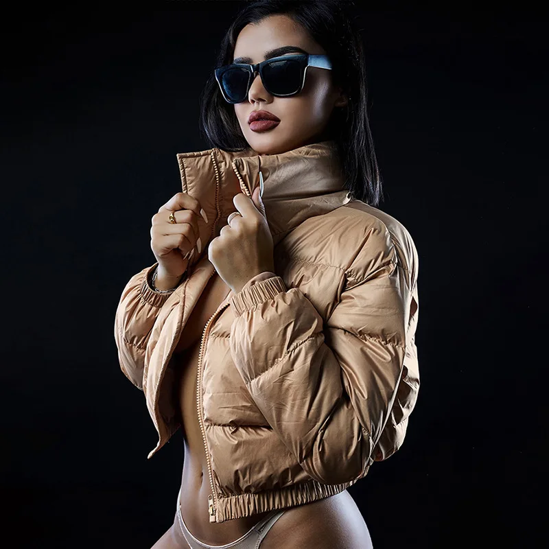 2021 Autumn and Winter Women's New Fashion Long-sleeved Stand-up Collar Zipper Self-cultivation Warm Solid Color Cotton Jacket
