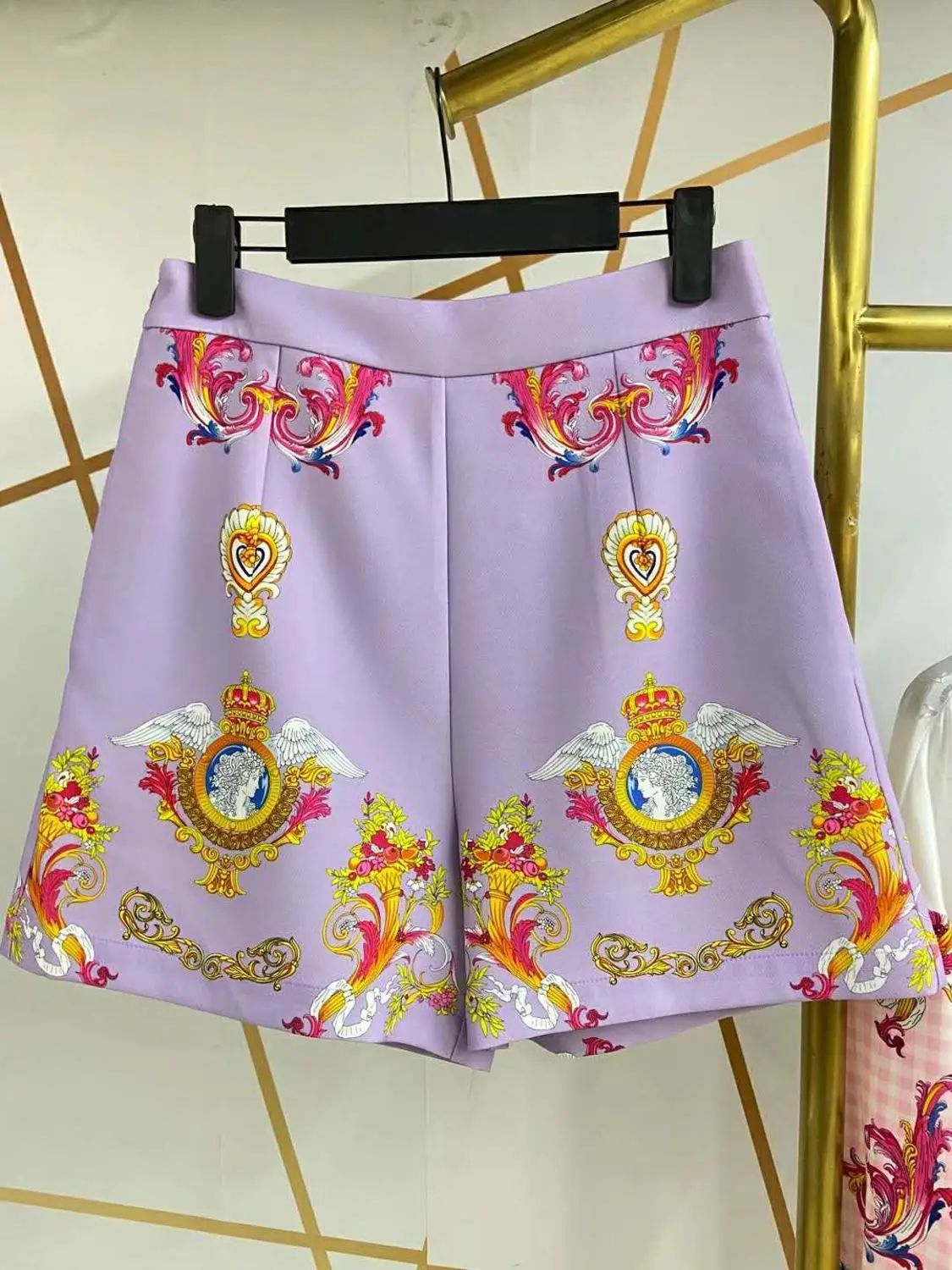 Two Runway Fashion Women Pieces Set Summer Autumn Casual Ladies Blouse+Shorts Flower Print Holiday Blue Pink Sets