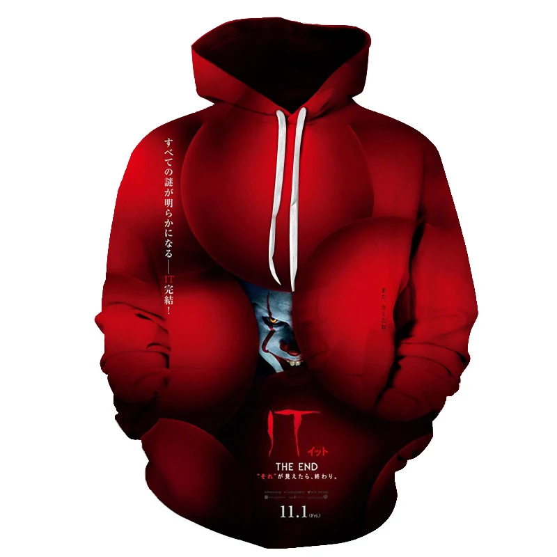 

2021 Anime Red Music Clown Joker Hoodie Men Playing cards mask hoodies sweatshirts Plus Size 3D Tie dyeing sueter masculino