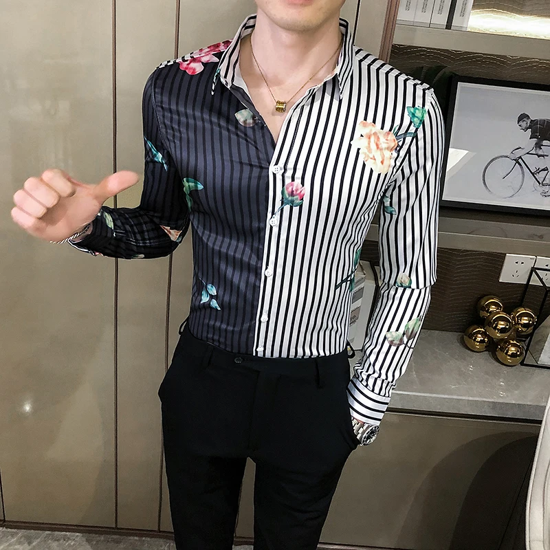 Модная мужская одежда 2020 осень зима новые мужские полосатые рубашки Лоскутные