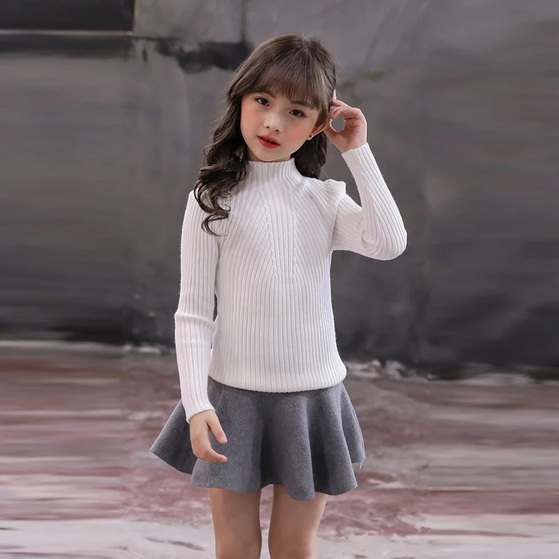 

Warm Knit Sweater Teen Girls 2021 Autumn Winter Long Sleeve Turtleneck Pullover Children Jumper Plus Velvet Thick Knitwear Tops