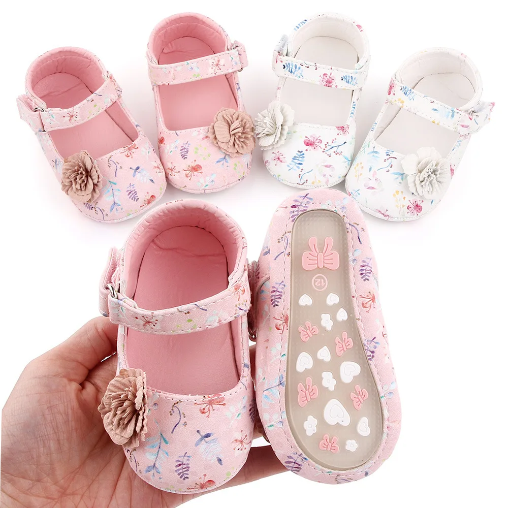 

2021 Baby Girls First Walkers Flower Infant Princess Shoes Soft Anti-Slip Print Flats Infant Toddler Crib Shoes