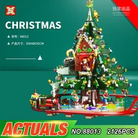new 88013 christmas tree house train assembly building blocks bricks model ornaments diy childrens puzzle toys christmas gifts