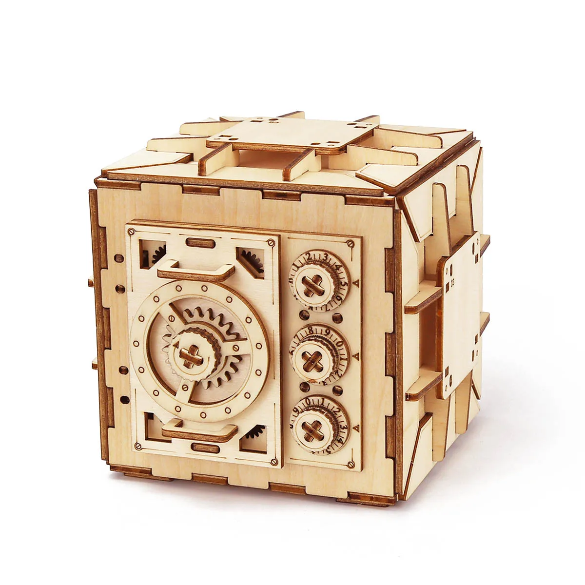Safe Box Treasure 3D Wooden Model Locker Kit DIY Coin Bank Mechanical Puzzle Brain Teaser Projects For Adults and Teens