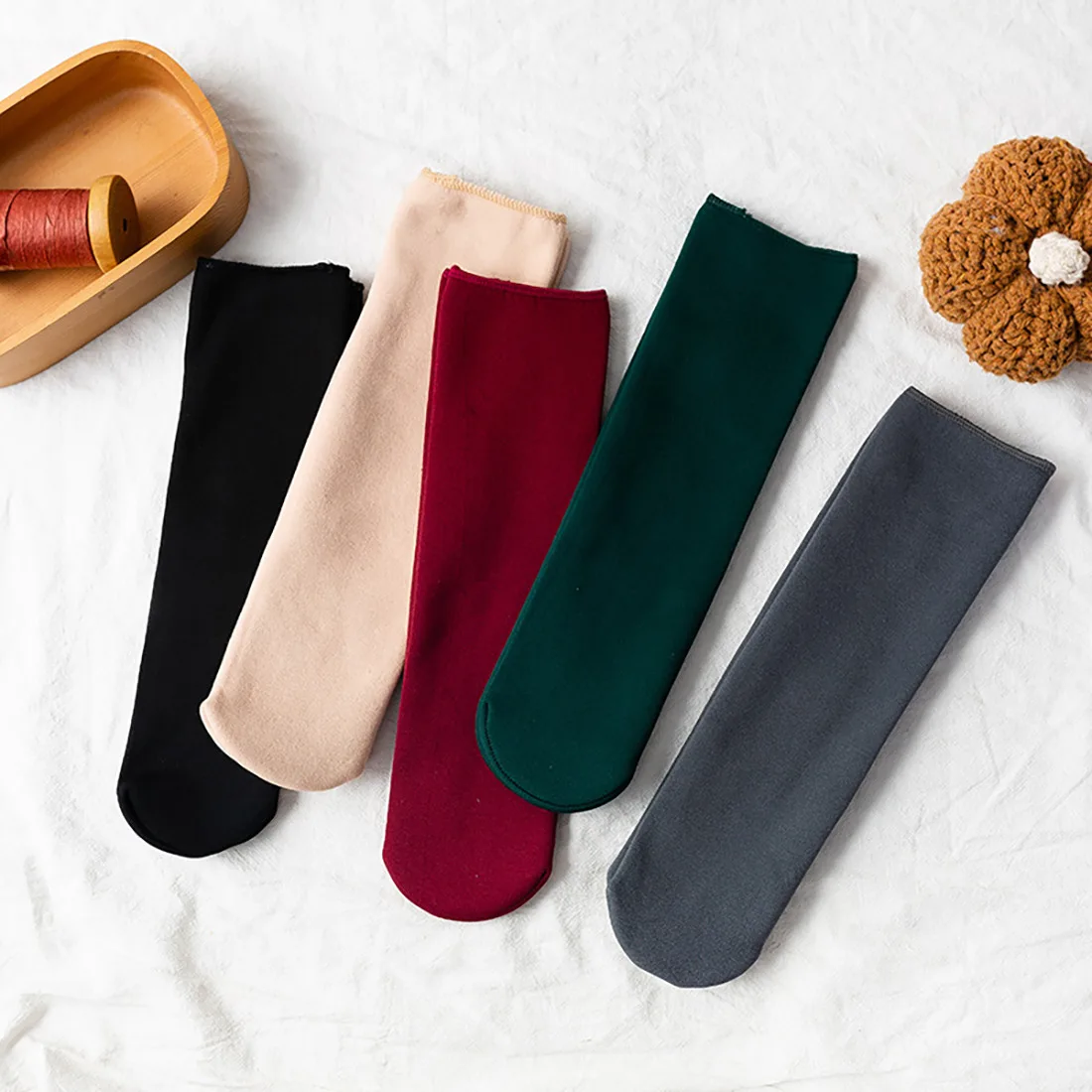 3 Pairs Women Winter Warm Solid Color Thicken Thermal Socks Soft Plus Velvet Socks Casual Snow Socks Home Floor Woman Socks