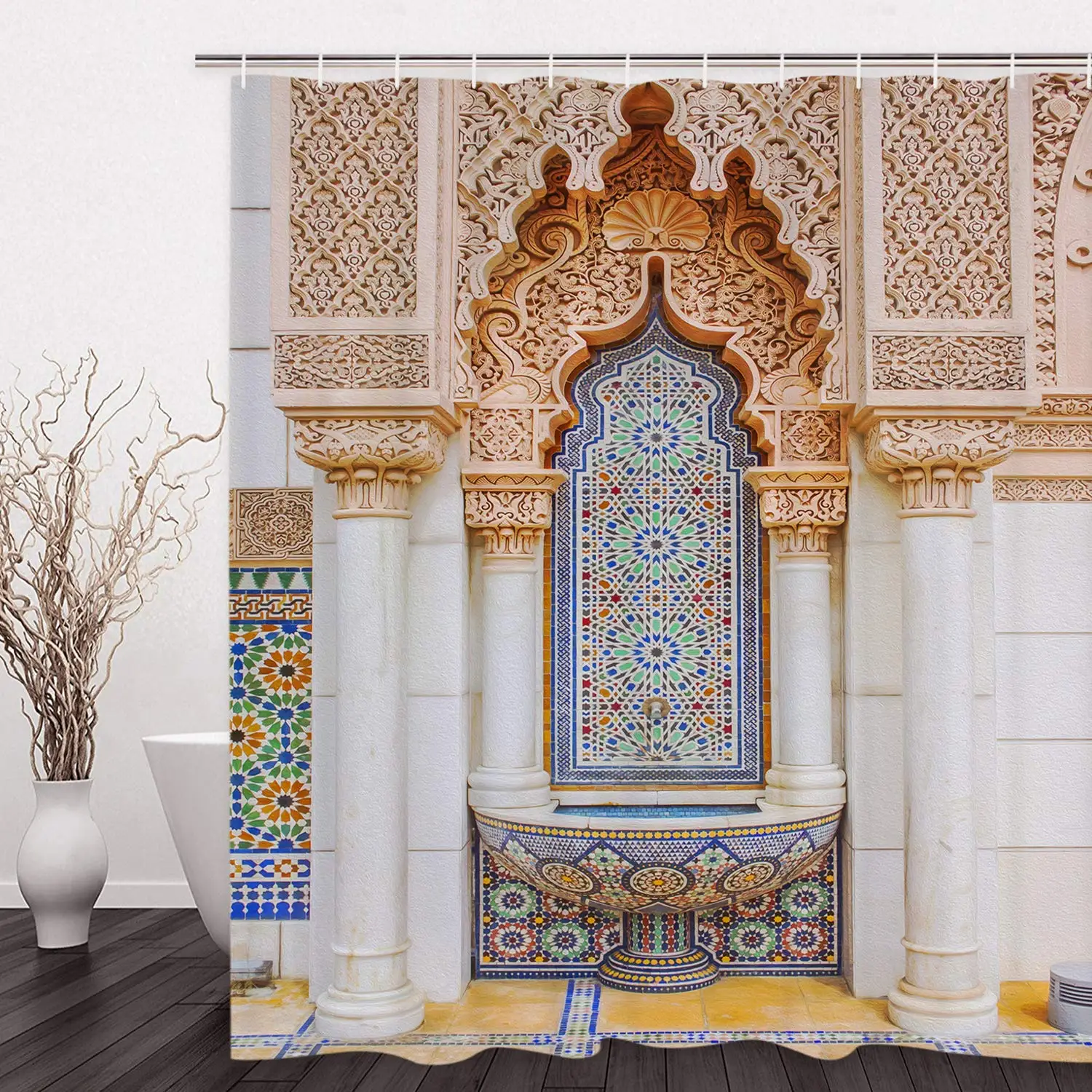 

Moroccan Vintage Art Building Mosaic Pattern Bathroom Shower Curtain