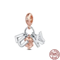 silver color color luky letter double color separation beads fit original pandora charms bracelets diy women jewelry