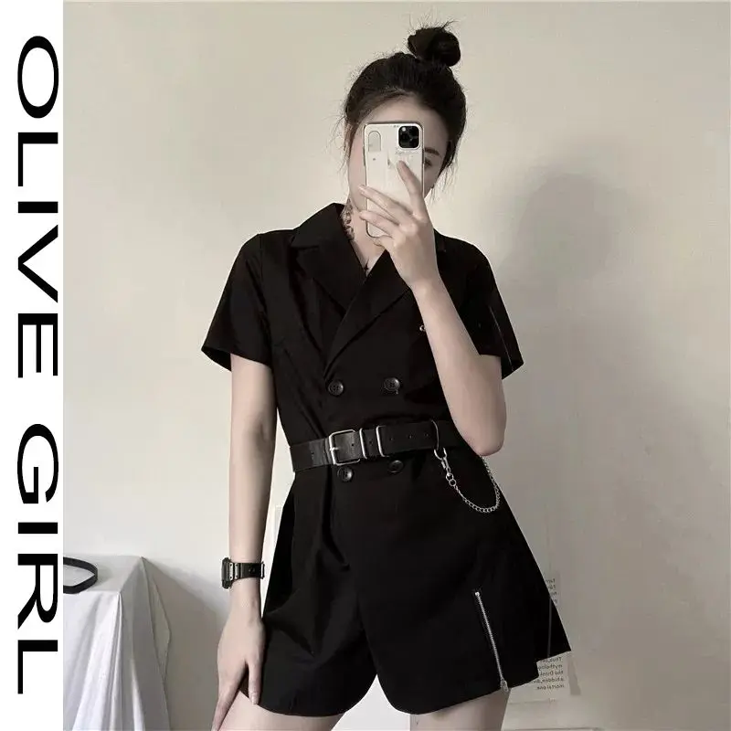 

2021 Summer Dresses For Women Casual Gothic Clothes Short Sleeve Strap Black Bodycon Mini Dress Lolita Cottagecore Robe Goth