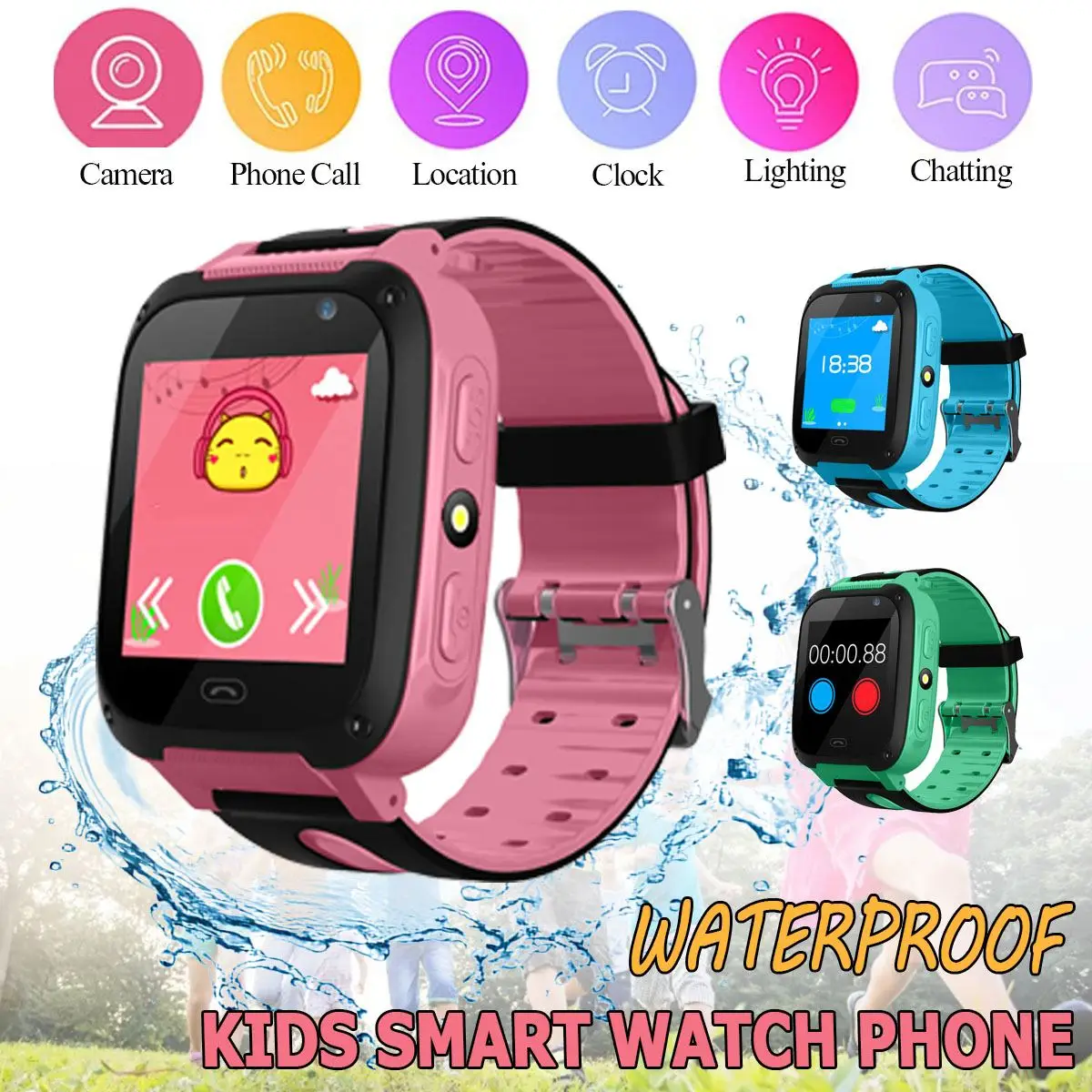 

S4 Children Positioning Phone Watch Touch Screen Waterproof Kids Smart Watch SOS Call Locator Camera Flashlight