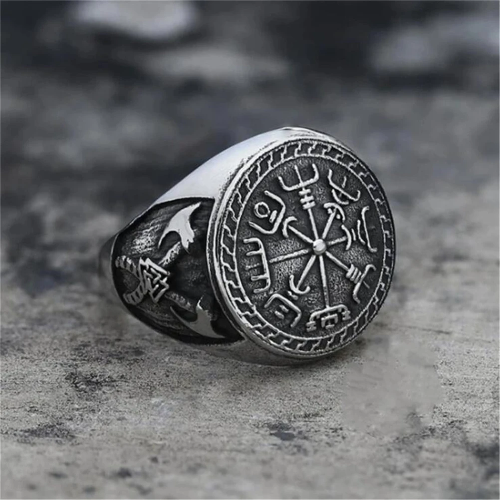 

Fashion Classic Retro Totem Compass Double Axe Ring Men and Women Gothic Punk Hip Hop Party Holiday Gift Jewelry Wholesale
