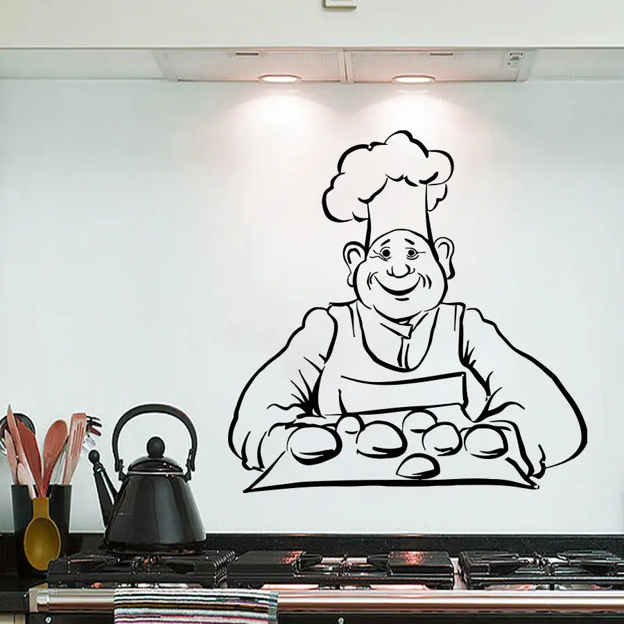 

Wall Sticker Chef Bread Baking Wall Decal Kitchen Interior Design Wall Art Mural Bread Cafe Shop Decoration Vinyl Sitcker LW136