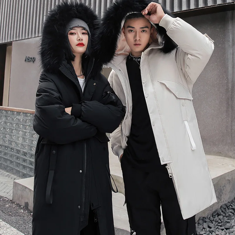-30 Degree Couple Winter Mens Jacket Long Keep Warm Thicken Coat Men Fashion Hooded Fur Collar Windbreaker Down Parka Hot Sales