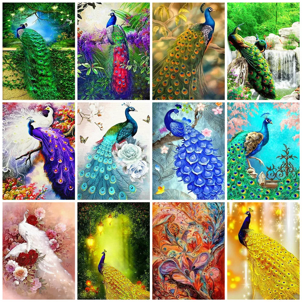 

Полноразмерная/круглая алмазная живопись HUACAN, павлин 5D, алмазная вышивка «сделай сам», мозаика с животными, хобби