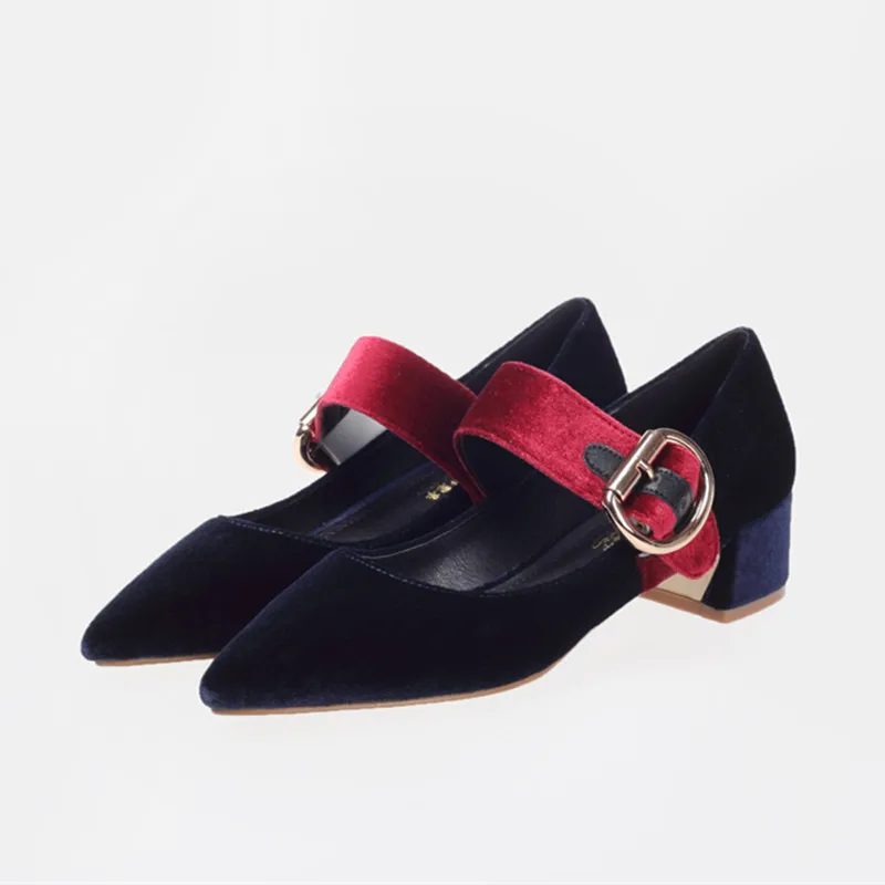 

Fashion high heel women shoes royal blue suede rhinestone Mary Jane shoes New spring plus size women's shoes black heels ladies