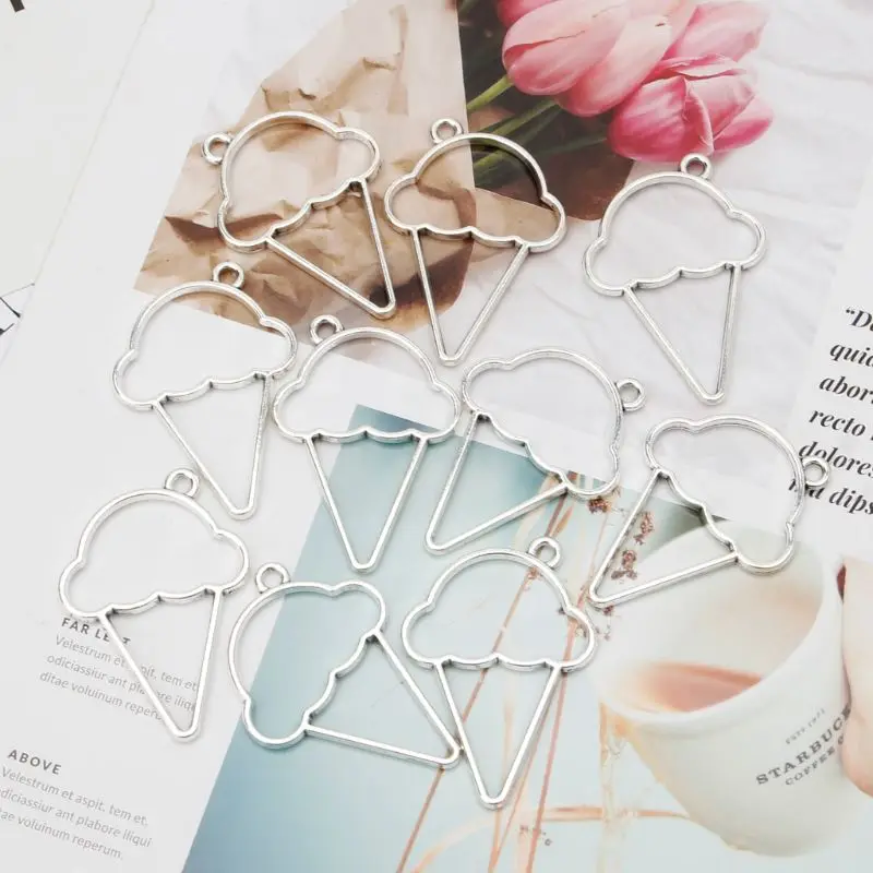 

10Pcs Ice Cream Cone Resin Frame Pendant Open Bezel Setting Resin Jewelry Making 87HC