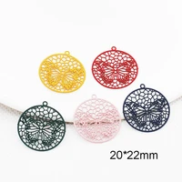 20pcslot painted round hollow out filigree charms earrings findings pendants diy jewelry materials