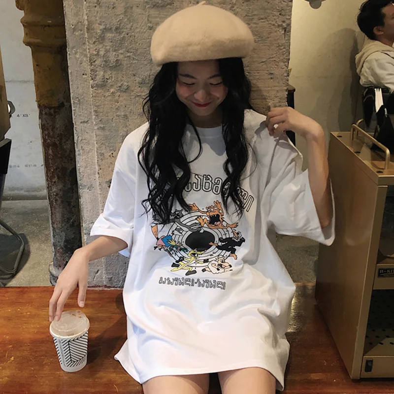 Футболки Женская Длинная свободная одежда с рукавом до локтя для пар футболка