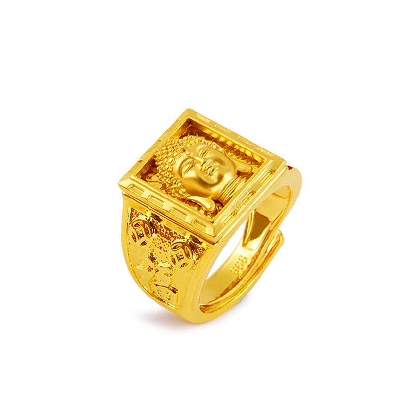 

Sand Gold live mouth Ring men's Fu Fa Cai smooth sailing Gold Plated rings will not fade for a long time couple rings