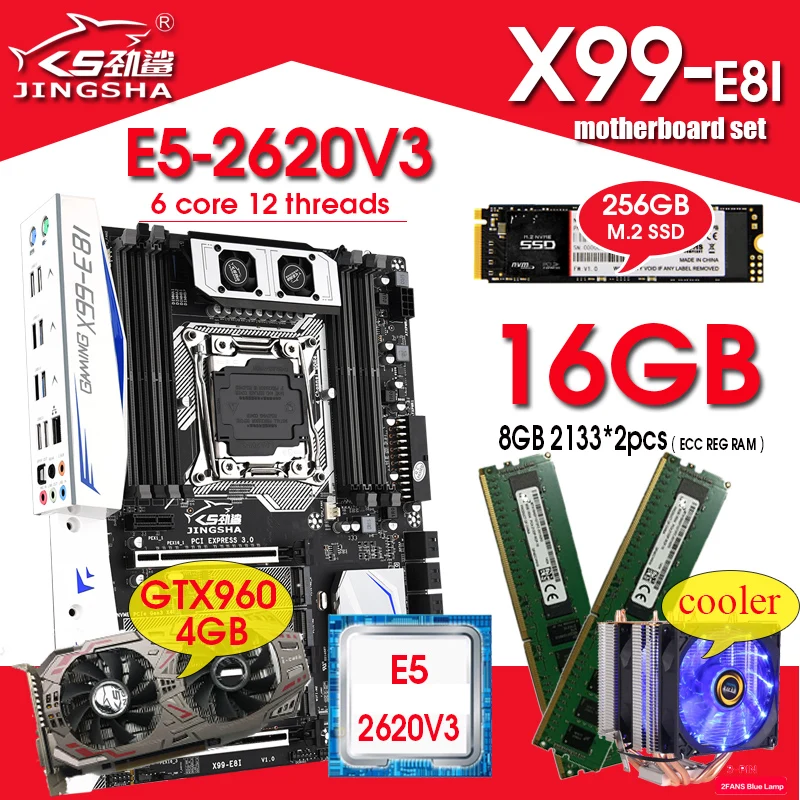 

JINGSHA X99 motherboard with XEON E5 2620 V3 2*8G DDR4 2133 REG memory NVME 256GB M.2 SSD GTX960 4GB COOLER combo kit set SATA3