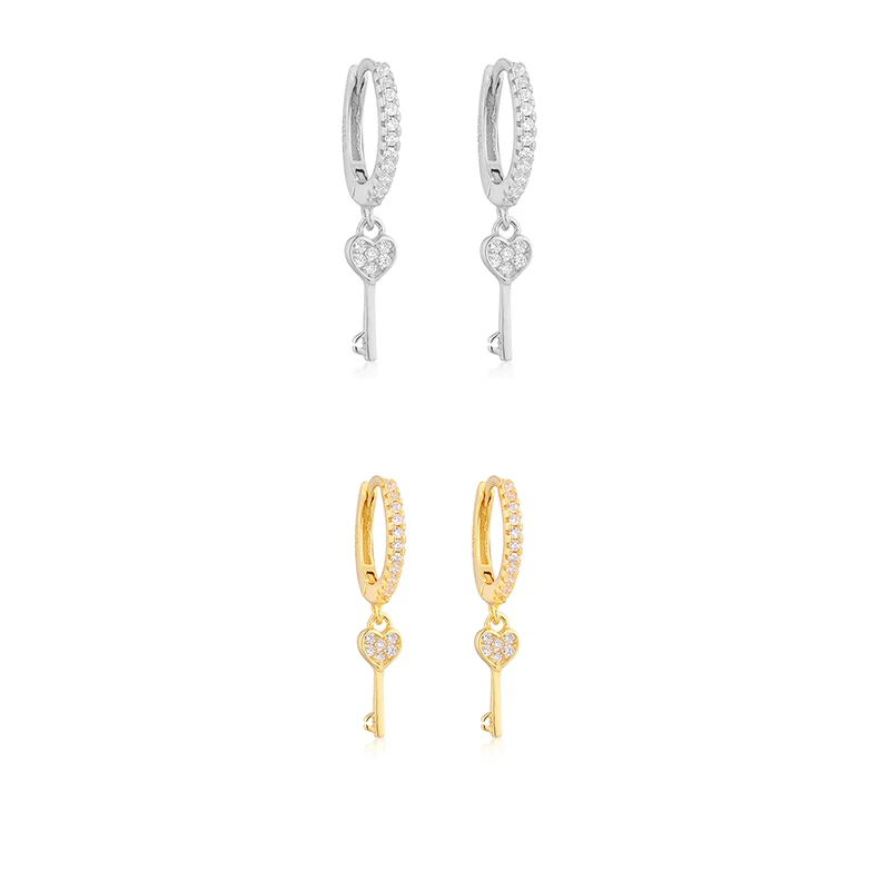 

Silver Gold Color Pave Zircon Key Stud Earrings Fashion Women Punk Rock Party Jewelry Accessories Earrings Pendientes Wholesale