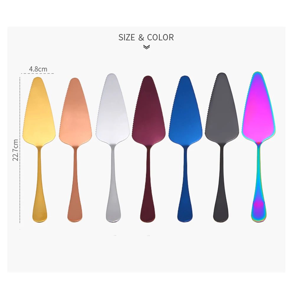 

Cake Knife Shovel Colorful Stainless Steel Serrated Edge Cake Blade Cutter Pizza Cream Scraper Spatula Butter Knife Baking Tools