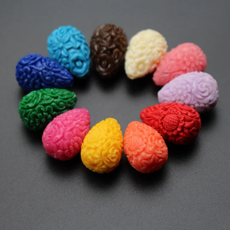 

10Pcs 14mm*21mm Artificial Coral beads Drop shape Carving Flowers Beads Cabochon Multi-color for Earring making