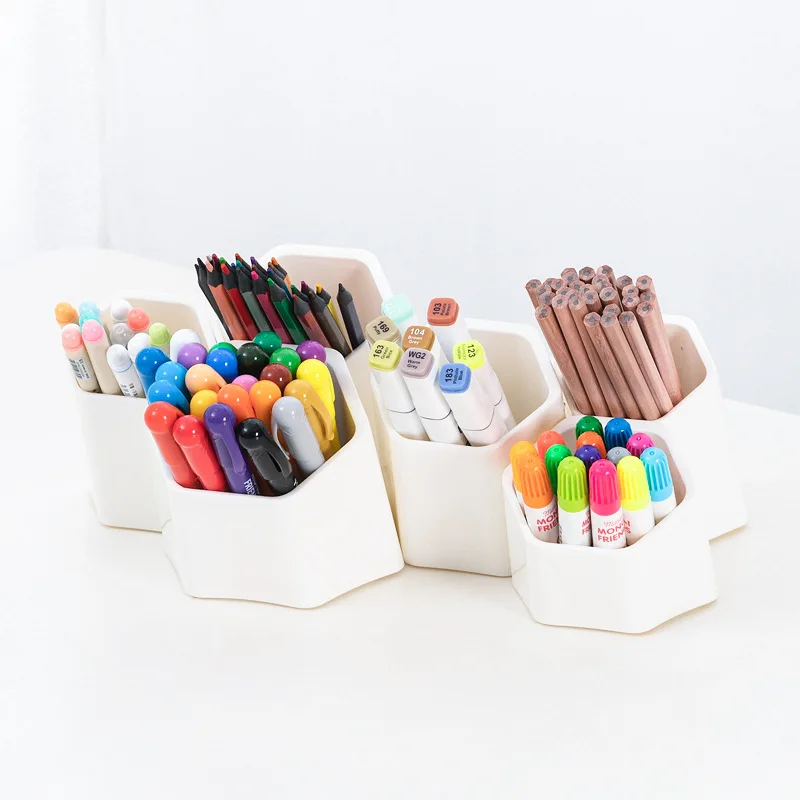 

Creative 6 Grid Storage Box Pen Holder Multifunctional Stationery Pen Detachable Desktop Wall-mounted Hexagonal Storage Box