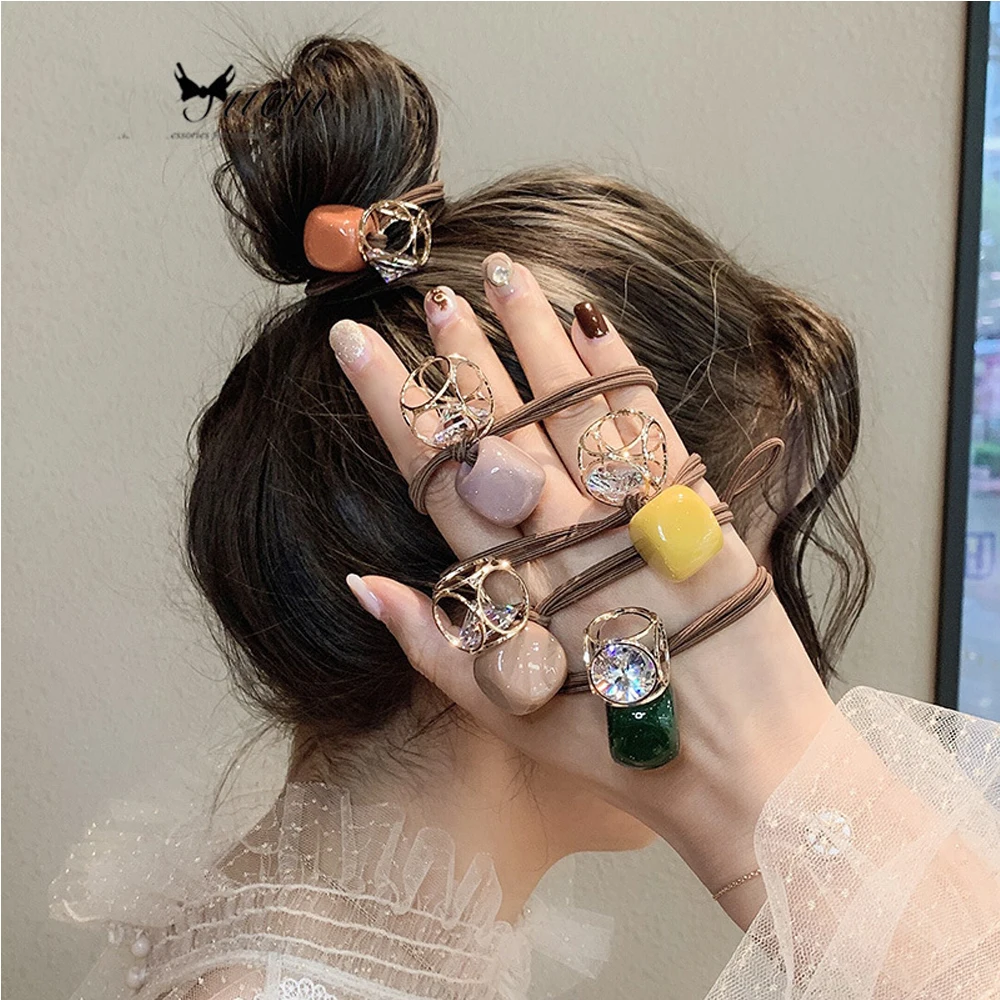 

Newest Top Fashion Women Hair Ropes Big Crystal Elastic Rubber Band for Girl Fashion Hair Accessories Simple Style Hair Ties