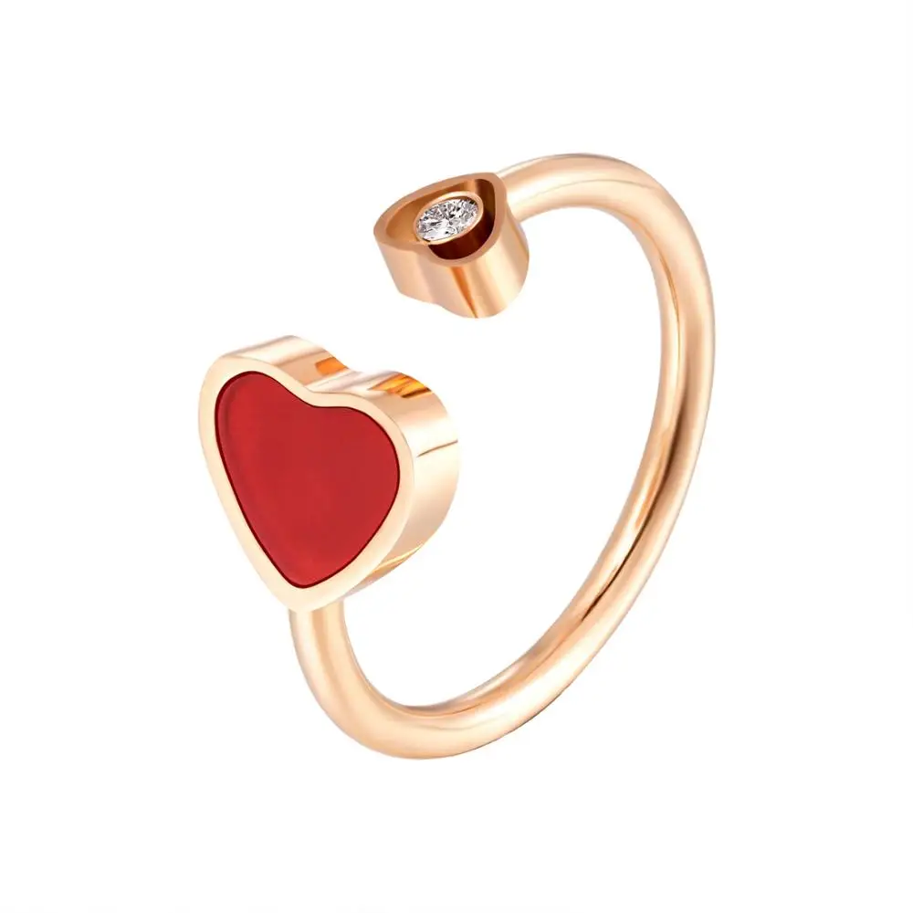 

Adjustable Crystal Zircon Heart Rings for Women Opening Rings Female Finger Stainless Steel Black Red Heart Ring Wedding Jewelry