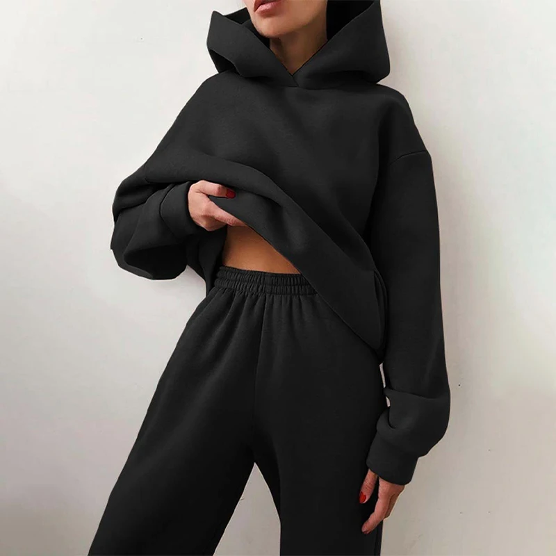 

Zoulv 2021 Spring Casual Tracksuit Two Piece Sets Women Hooded Long Sleeve Women's Hoodies Suit Solid Sport Ladies Pants Suits