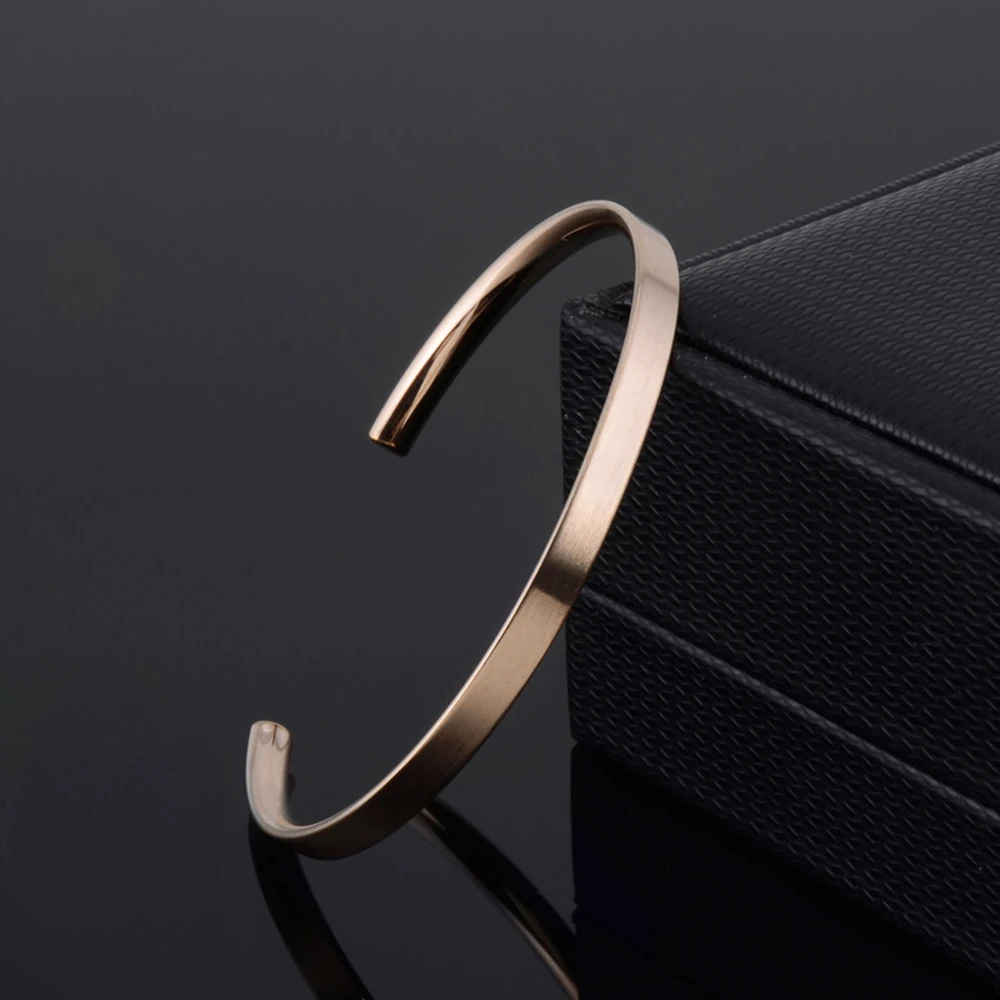 4mm Delicate Thin Charm Open Cuff Bangles Stainless Steel Elegant Gold Black Rose Gold Men Women High Quality Bracelets Gifts