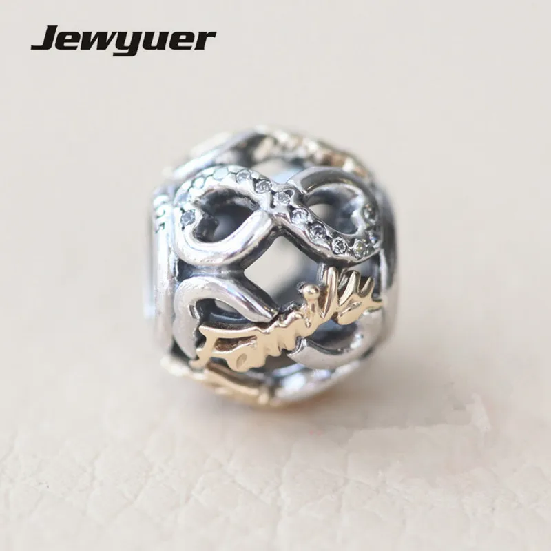 

Ажурные Бесконечности Прелести 925 пробы серебряные ювелирные изделия с золотым Семья навсегда Шарм fit браслеты из бисера diy для женщин GD070