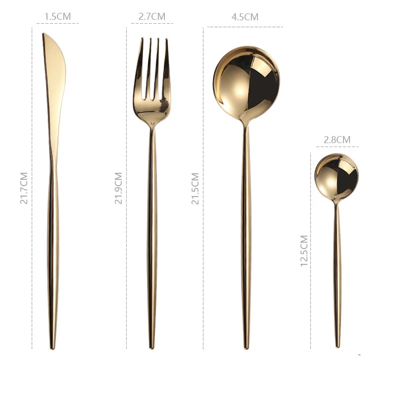 High Quality Gold Cutlery Set Stainless Steel Portable Dinnerware Set Mirror Polishing Food Steak Fork Spoon Knife Chopstick 1pc - Цвет: 4pca