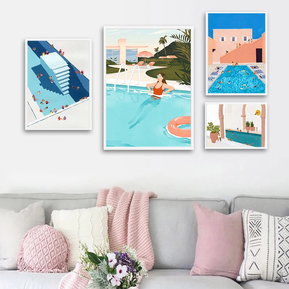 

Nordic Abstract Nordic Poster Swimming Pool Party Canvas Painting Wall Art Pictures Prins For Living Room Modern Decorative