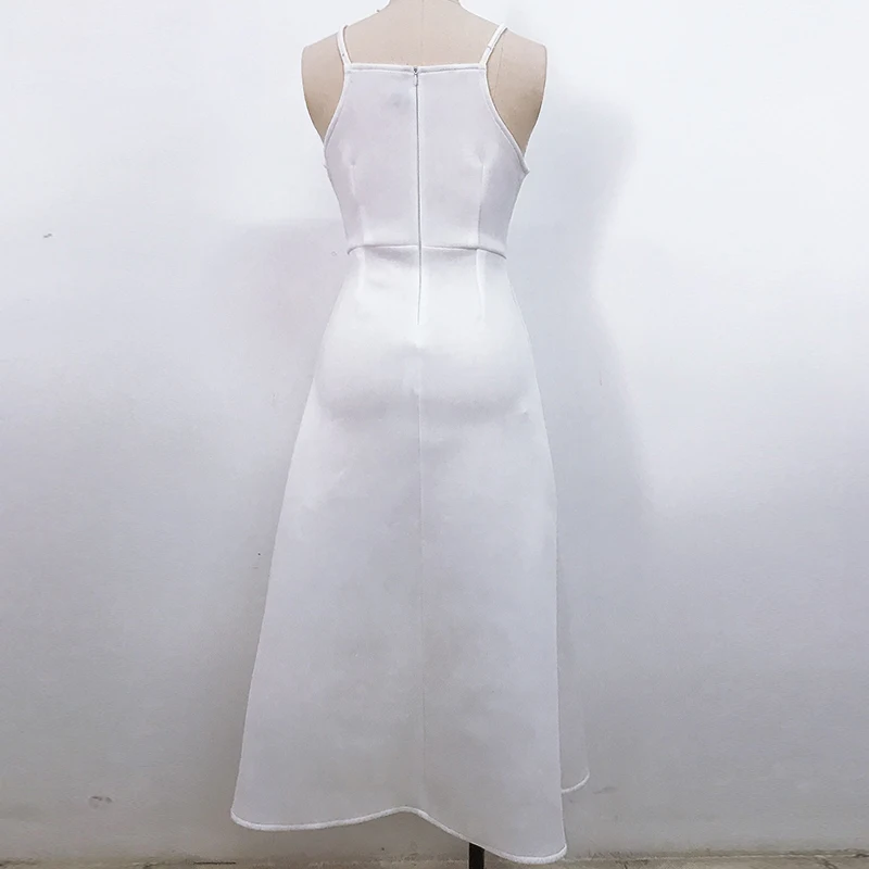 Летнее белое платье для свинга женское плиссированное миди на тонких бретельках