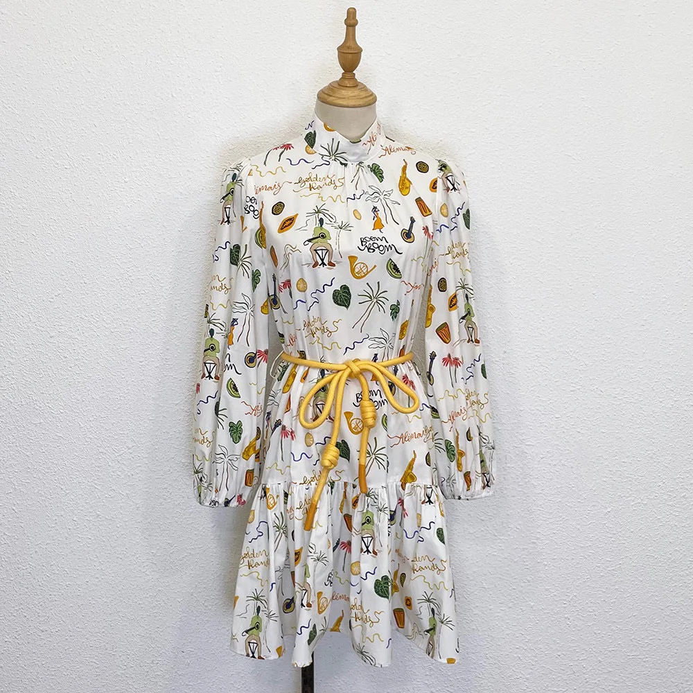 

Женское модельное винтажное платье с длинным рукавом и принтом