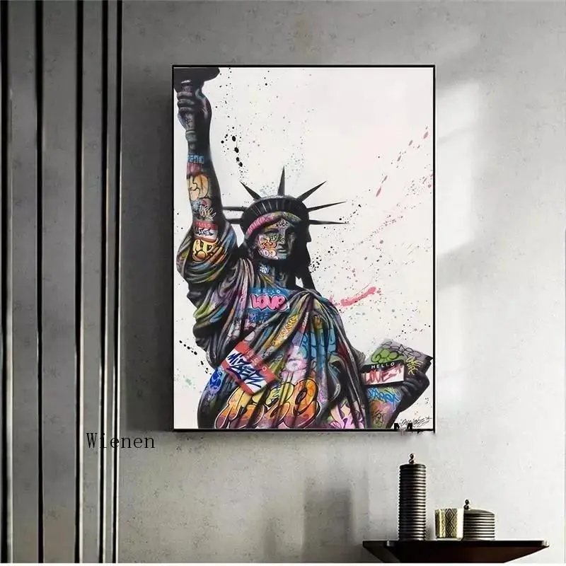 

Canvas Painting On The Wall Graffiti Statue of Liberty Sculpture Poster Wall Art Prints Pictures for Living Room Home Frameless