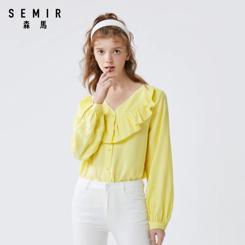 

SEMIR женская блуза с длинным рукавом 2020 новые летние кружевное платье с v-образным вырезом; Милые модные рубашки для девочек Сексуальная Блуз...