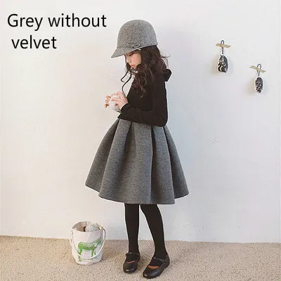 grey without velvet Платье для девочек зимнее платье с длинными рукавами осеннее бархатное черное платье-пачка принцессы для девочек от 3 до 14 лет - Цвет: grey without velvet