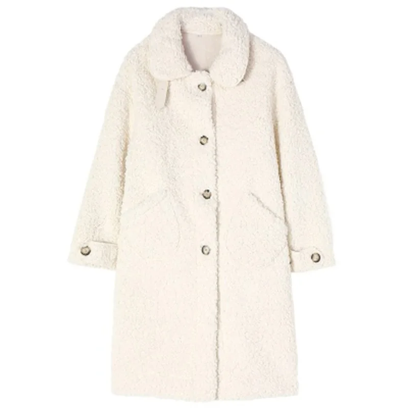 

Women Casual Lamb Fur Coat Korean Winter Loose Faux Fur Coat Thicken Female Woolen Jacket Med long Cashmere Woolen Coat Tops