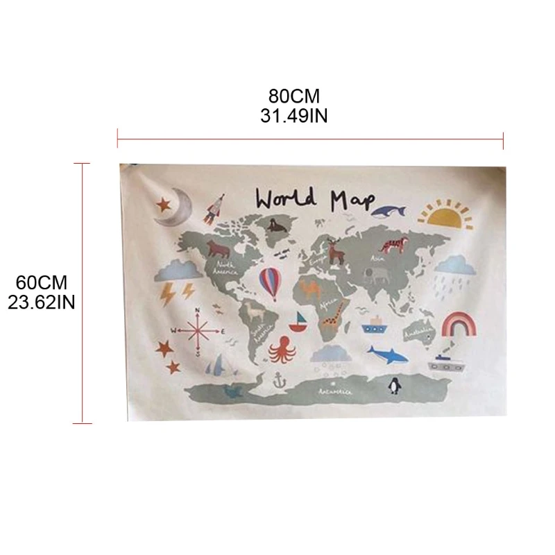 

Nordic Educational Kids Room World Map Decoration Poster Nursery Art Canvas Wall Hanging Painting Picture Cloth