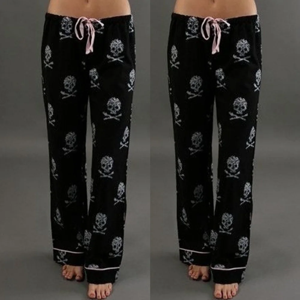 Women Pants Casual High Waist Palazzo Leggings Trouser Wide Leg Long Pants Palazzo Trousers Skull Printed Pajama Pants At Home