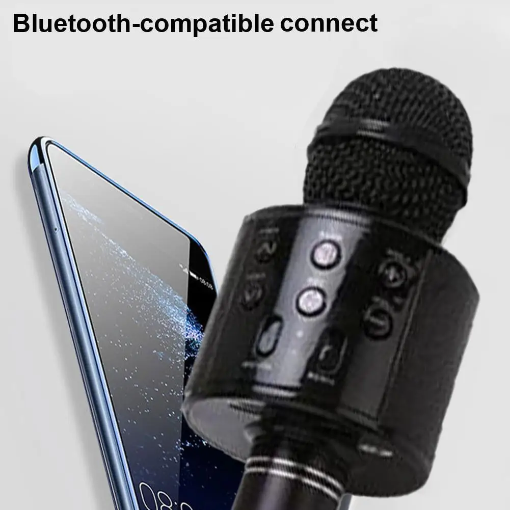 

Портативный беспроводной караоке-микрофон Bluetooth-совместимый ручной динамик для дома KTV-плеер со светодиодной подсветкой и записью